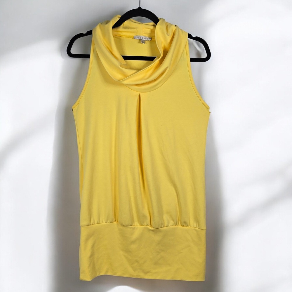 Moa Moa Tunic Top Woman Large Sleeveless Cowl Neck Yellow Stretchy Casual Comfy